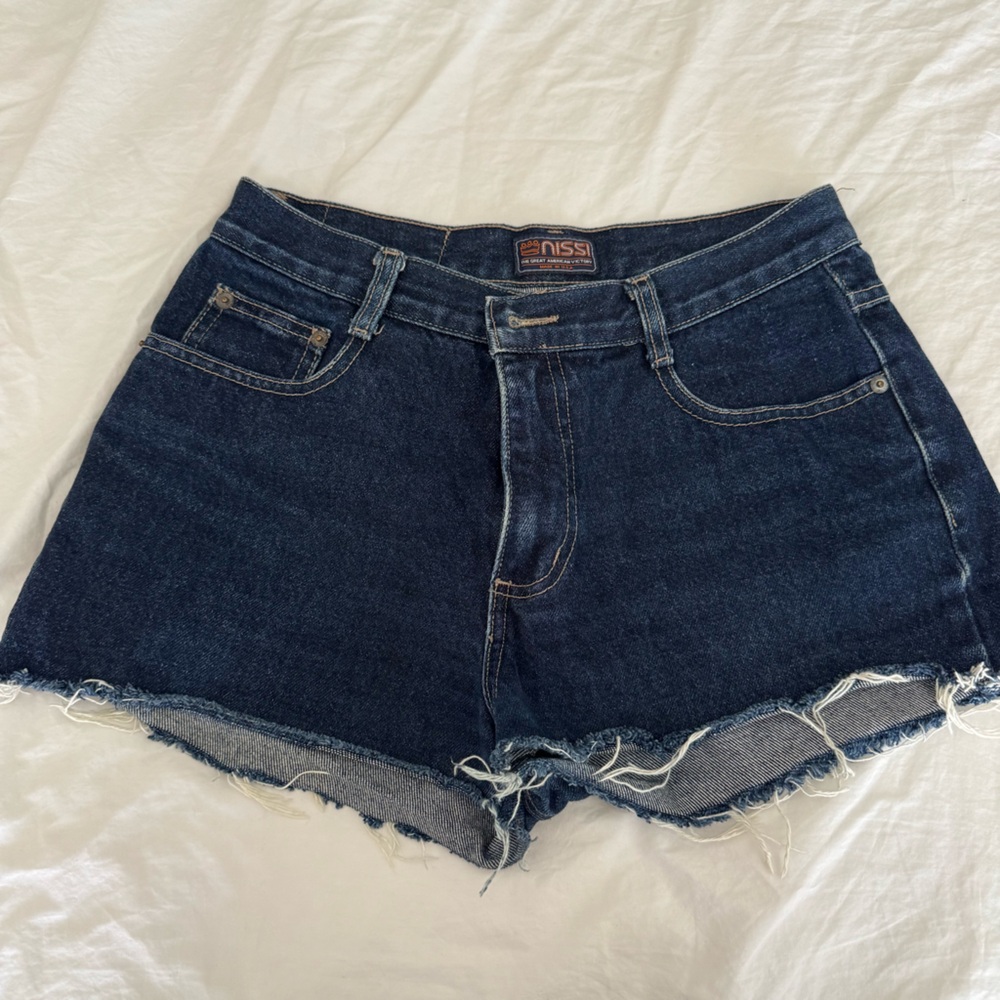 Vintage Nissi Dark Blue Frayed Jean Shorts